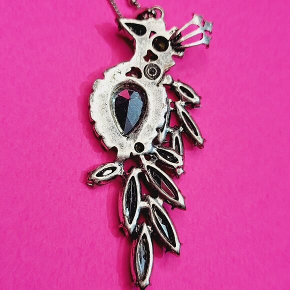 Silver 32" Birds Of Paradise Rhinestone Pendant Necklace - Picture 5 of 6